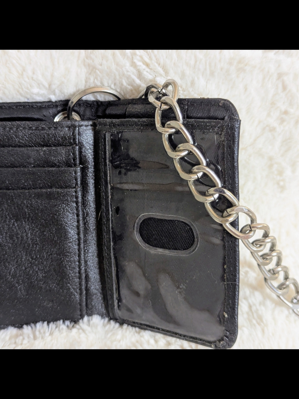 Black Leather Chain Wallet with Silver Hardware - Picture 6 of 14